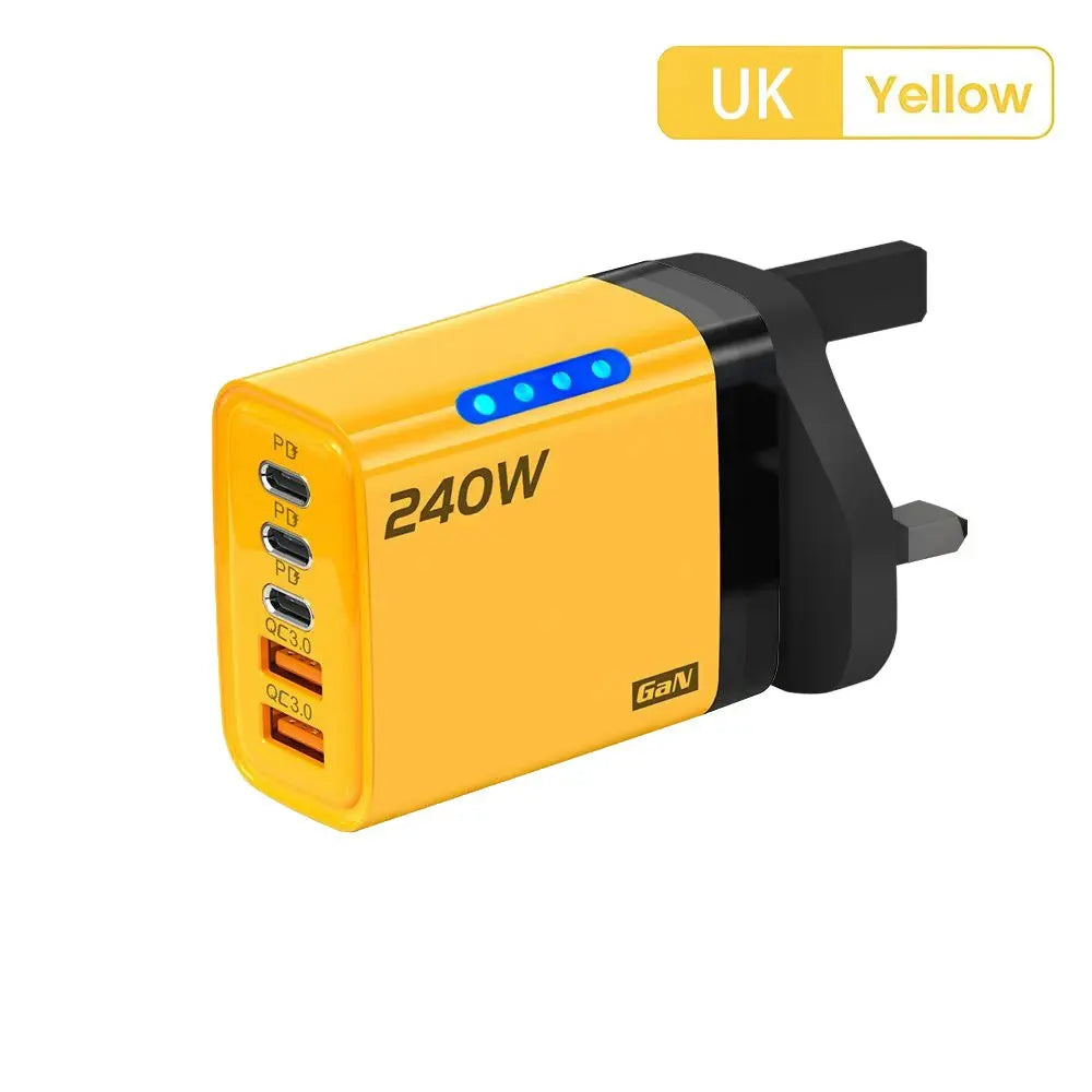 240W GaN USB Charger 5 Ports Multi Port Fast Charging Wall Power Adapter USB Quick Charger EU US Plug For iPhone Samsung Xiaomi