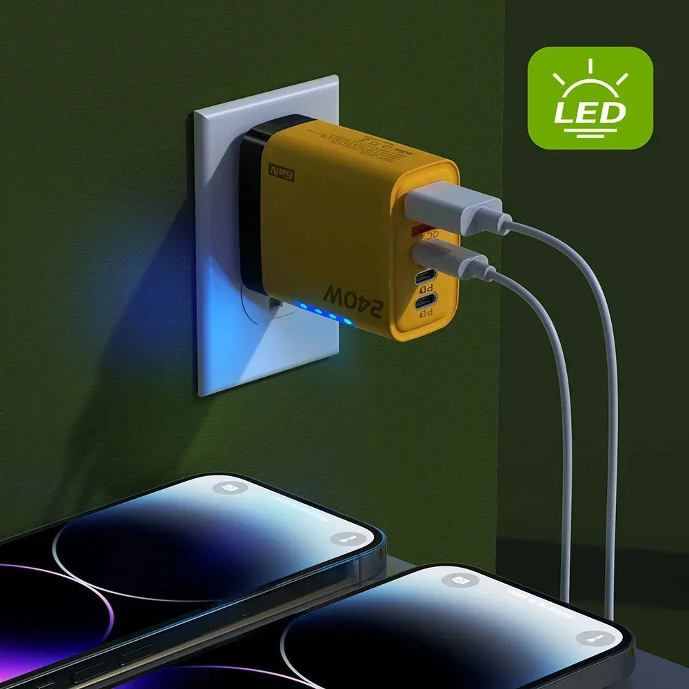 240W GaN USB Charger 5 Ports Multi Port Fast Charging Wall Power Adapter USB Quick Charger EU US Plug For iPhone Samsung Xiaomi